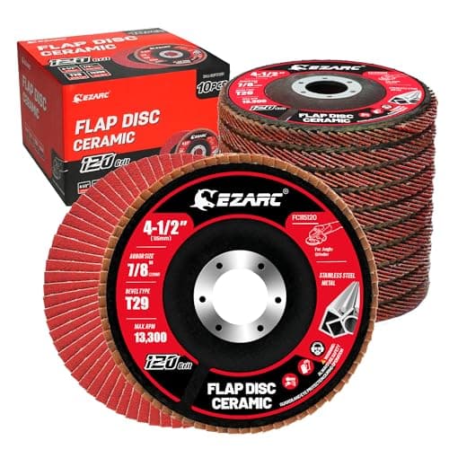 Image of EZARC Ceramic Flap Discs 120 Grit, 115mm x 22.23mm Flap Sanding Disc, Type 29 Ceramic Grinding Wheel for Stainless Steel, Non-Ferrous Metal, Cast Iron, Sheet Metal, 10 Pack
