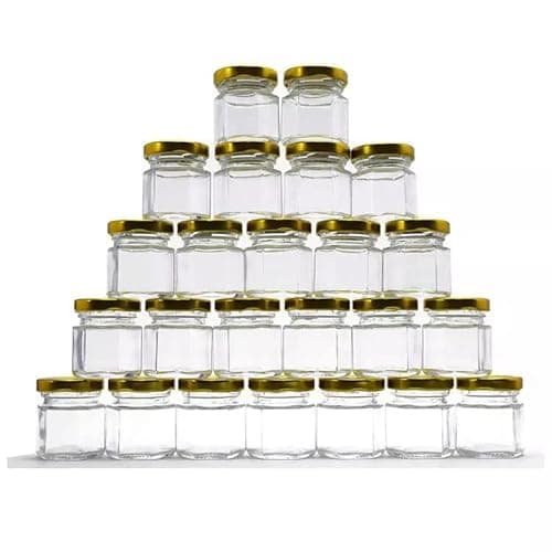 Image of JJA Mini Jam Jars, Airtight Gold Twist Lids, Honey, Sweets, Pickle, Herbs, Ideal for Samples, Wedding Favours, Spice Jars, Breakfast Portions, 45ML Glass Jars with Lids, 30 PCS Storage Jars