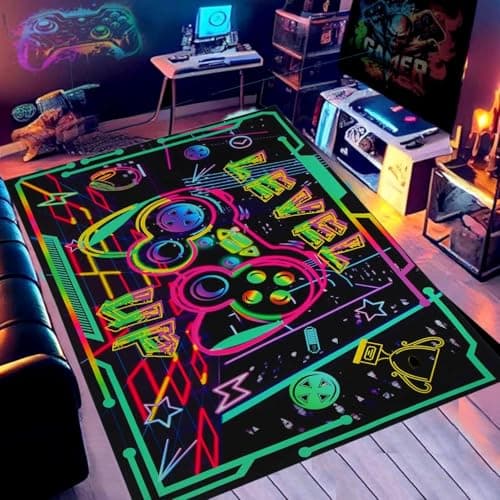 Image of Comforight Gaming Rug for Boys Bedroom Gaming Area Rugs 3D Video Game Controller Carpet For Living Room Playroom Game Room Decor,Non-Slip Carpet Decorative Floor Mat (Type2)