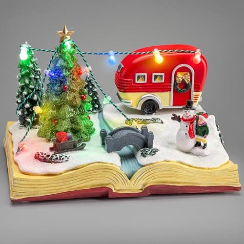 Image of CHRISTOW Christmas Village Scene with Music, Light Up LED Snowy Caravan Decoration, Polyresin Festive Ornament, Plays 8 Musical Xmas Song, Battery or Mains Operated (H14.5cm x W21cm x D14cm)