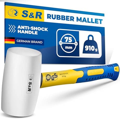 Image of S&R White Rubber Mallet – 75mm Head, 910g | Non-Marking Hammer with Fiberglass Handle for Precise & Gentle Work