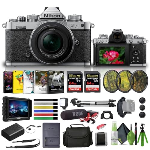 Image of Nikon Zfc Mirrorless Camera with 16-50mm Z Lens Silver (1675) + 4K Monitor + Video Mic + 2 x 64GB Memory Card + Filter Kit + Pro Tripod + Bag + Card Reader + LED Light + More