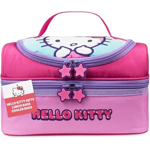 Image of Get Trend Hello Kitty Lunch Bag for Kids Kawaii Insulated Lunch Box Compartments Anime Double Decker Snacks Food Carrier for School Picnic Cooler Bag (Pink Hello Kitty)