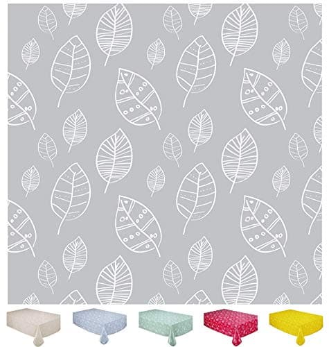 Image of Home Direct Wipe Clean Table Cloth Oilcloth PVC Tablecloth Table Cover Protector Leaves 100cm x 140cm 39"x55" Grey Light