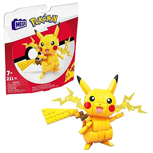 Image of MEGA Pokémon Building Toys Set Build & Show Pikachu with 211 Pieces, Articulated and Poseable, 4 Inches Tall, for Kids, GMD31