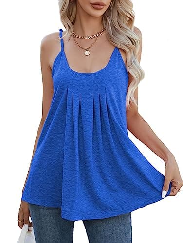 Image of iChunhua Floaty Vest Tops for Women UK Comfortable Casual Long Strappy Tops Blue M