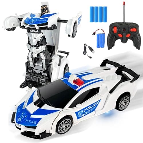 Image of KutaKuta Transforming Police Car, 2 in 1 Remote Control Cars Police Cars Toy with LED Light & 360° Rotation, Transforming Remote Control Car Toys Gifts for Teens