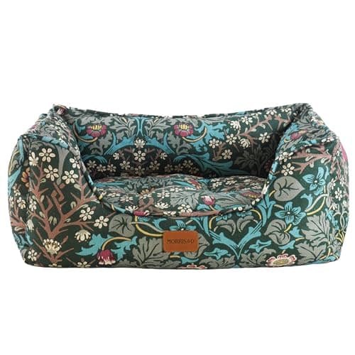 Image of Rosewood x Morris & Co. Blackthorn Box Bed for Dogs, Medium Dog Bed, Green, Padded Sides, Non-Slip Base, Washable, Luxury William Morris Print