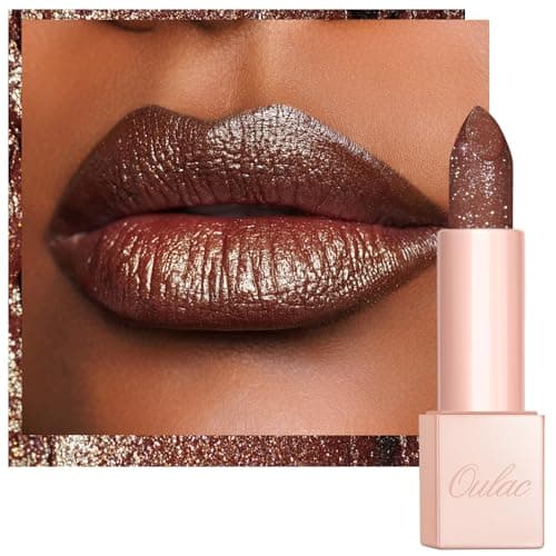 Image of Oulac Brown Glitter Lipstick - Bronze Moisture Tinted Lip Balm, Metallic Sparkly Finish, Shiny lipstick, High Pigment, Creamy Brilliant Lip Color with Shea Butter, Vegan D06 Brown Diamond