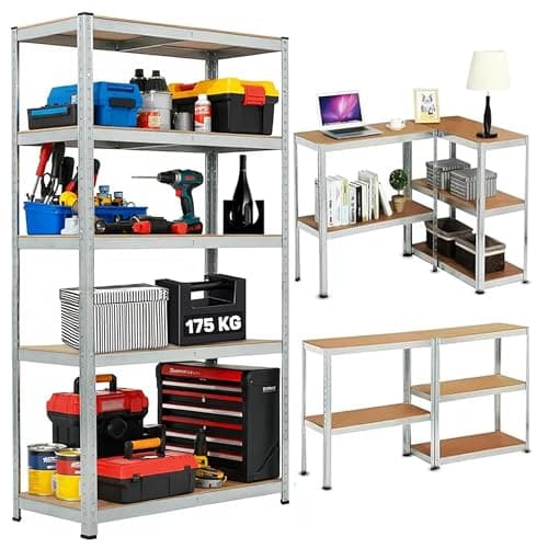 Image of LUXTROUS Garage Shelving Units, 5-Tier Storage Shelves, 175kg Per Shelf, 5mm MDF Boards, Shed Storage Racking Shelf Adjustable Metal BOLTLESS Design for Living Room,Office(Silver,70x30x150cm)