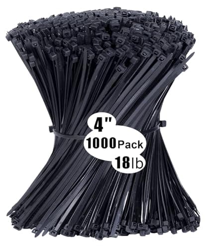 Image of 1000 Pack Cable Ties Black 4 inch, 100mm x 2.5mm Zip Ties Long 18 lbs Tensile Strength with UV Resistant, Nylon Plastic Self Locking Small Cable Wrap for Tidy Wires Home Workshop and Garden