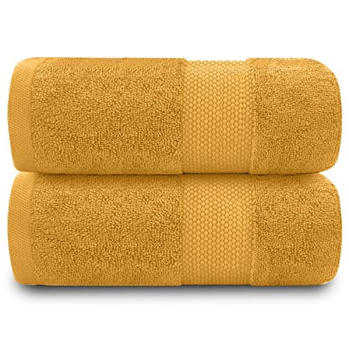 Image of GC GAVENO CAVAILIA Extra Large Bath Sheet 2 Piece - 700 gsm Hotel Quality Egyptian Cotton Extra Large Towels 100X 180 Cm - Extra Soft Bathroom Towel - Ochre