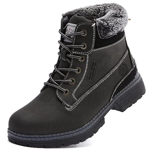 Image of ANJOUFEMME Ladies Walking Hiking Boots Womens Winter Snow Flat Ankle Fur Lined Boots Waterproof Trekking Camping Backpacking Outdoor Shoes,BLACK,8