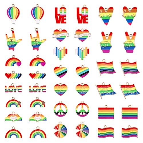 Image of SAVITA 42pcs Rainbow Jewelry Charms, Pride Charms for Crafts, Earrings, Bracelets, Jewelry Making