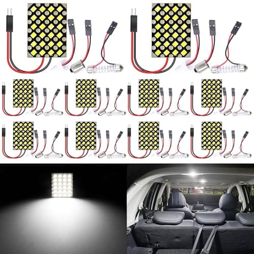 Image of QAUBEN 10-Pack Cool White 2835 24SMD Led Panel Dome Light Auto Car Reading Map Light Bulb DC 12V with T10 / BA9S / Festoon Adapters