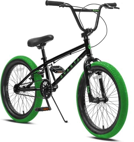 Image of AVASTA 18 Inch Big Kids Bike Freestyle BMX Bicycle for Age 5 6 7 8 Years Old Boys Girls and Beginners, Black & Green