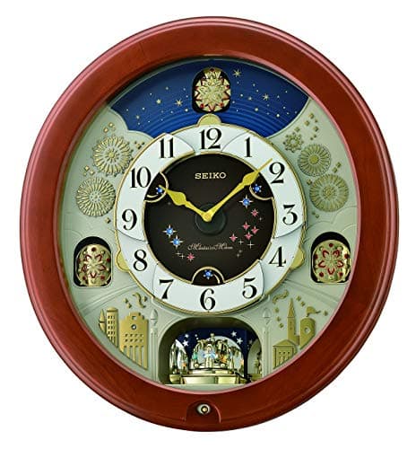 Image of Seiko Melodies In Motion Wall Clock with Rotating Pendulum, Wood, Brown, 15.2 x 53.4 x 49.5 cm
