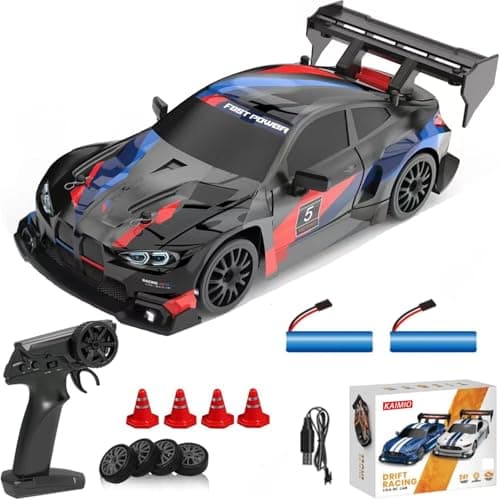 Image of RC Drift Car, 1:24 Remote Control Car for Teen, 30KM/H 4WD High Speed RC Racing Cars with LED Lights, Two Batteries, Extra Drifting Tires, Electric Toy Vehicle for Adults