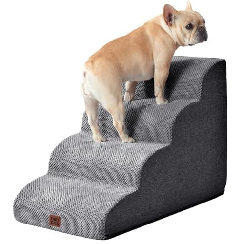 Image of EHEYCIGA Stairs for Dogs and Cats, Dog Ramp 4 Steps, High Density Foam, Non-Slip Surface, Removable and Washable Cover, for Sofa and Bed, Grey