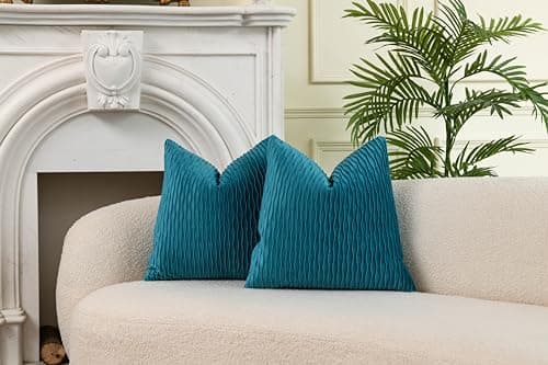 Image of RKAAS HOME Pack of 2 Super Soft Decorative Luxurious Dutch Velvet Square Cushion Covers for Living Room Sofa Couch Bed 55cm x 55cm 22x22 Inches (Pack of 2 - Wave Teal)