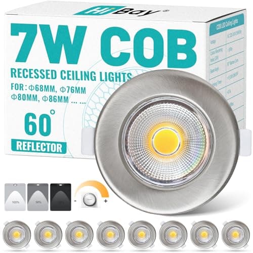 Image of HiBay 8X Ultra Slim Downlights 7W Dimmable COB Spot Lights 5000K Round Brushed Chrome LED Downlights for Kitchen, Living Room, Cutout Ø65-88mm, 240V 600LM