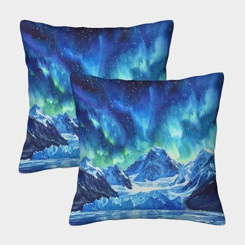 Image of NRAOPEVVD Northern Lights Cushion Cover 2 Pack Decorative Machine Washable Pillowcases Square Cushions with Invisible Zipper Cushion Covers for Sofa Couch Home Bedroom Throw Pillow Case 40x40cm