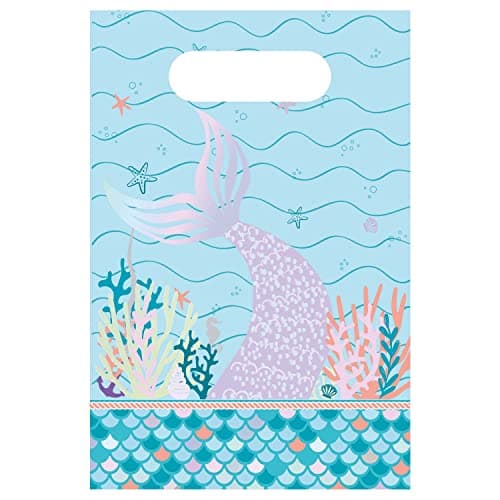 Image of Amscan 9914388 - Mermaid Tales Kids Birthday Party Paper Loot Bags - 8 Pack