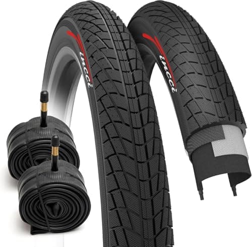 Image of Fincci Bike 20 x 1.75 Tyre - Set BMX 20 inch Bike tyres with 2x Inner Tube Schrader, Tires 47-406 for Kids, Teenagers and Adults and Tricycle, BMX, City, Road, MTB bicycles - 30 TPI