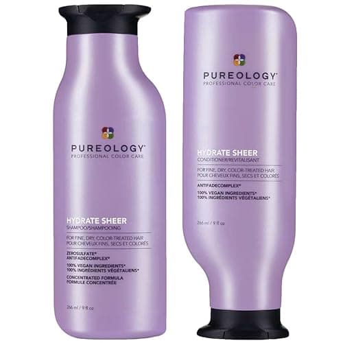 Image of Pureology Hydrate Sheer, Moisturising Shampoo and Conditioner Set, For Fine, Colour Treated Hair, Vegan Formulas, Sulphate Free for a Gentle Cleanse