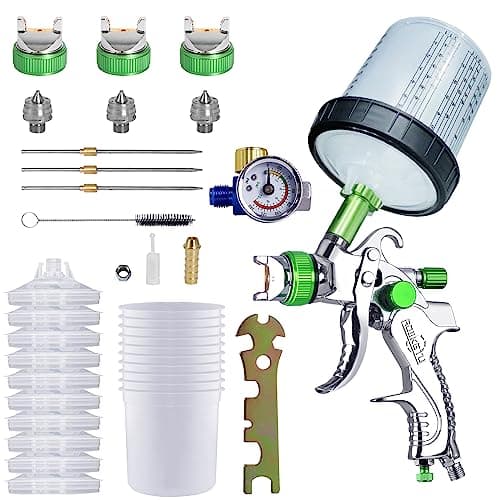 Image of Paint Sprayer with 10pcs 600ML Disposable Cups&Pressure Gauge,Car Spray Gun Kit with 3 Nozzles 1.4/1.7/2mm Nozzle Paint Mixing Quick Cup for home (Green)