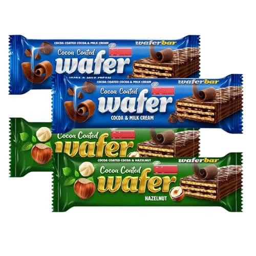 Image of Chocolate Coated Wafers Bars Bundle Pack, 4 Count, 50 Gramme Each, Hazelnut & Cocoa Filling, Cocoa & Milk Cream, Halal