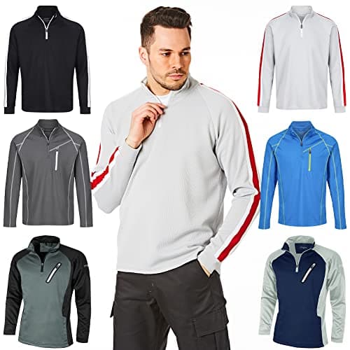 Image of Under Par UPMID1726 Mens Zip Neck Sweater Jumper Breathable Moisture Wicking Golf Mid Layer Top, Storm Grey/Red, L