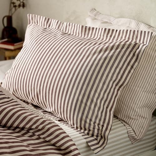 Image of Furn. Yard Hebden Mélange Stripe 100% Cotton Pillowcase Pair – Soft Textured Striped Design (Beetroot – 50x75cm)