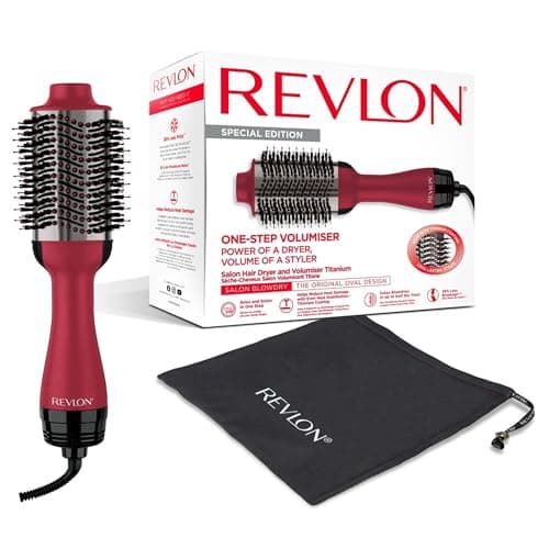 Image of Revlon Hair Tools Salon One-Step Hair Dryer and Volumiser Titanium (One-Step, dry and style, 2-in-1 styling tool, titanium coating, unique oval design, for mid to long hair) RVDR5279UKE Plain Red