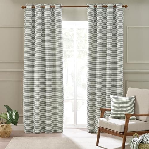 Image of Catherine Lansfield Stab Stitch 66x72 Inch Lined Eyelet Curtains Two Panels Sage Green