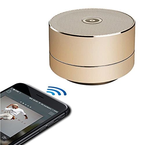 Image of Soundz SZ200 Bluetooth Mini Speaker, 3W Portable Wireless Speaker with Aux Port & Built-In Mic for Hands-Free Calls, Compact Metal Audio Dock - Gold