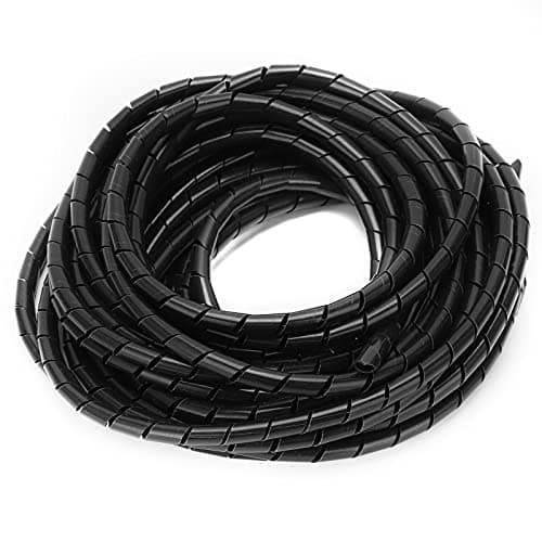 Image of Spiral Wire Wrap Cord Flexible Cable Management Black ¦¬8Mm 10 Meters with Soft Texture PVC Material, Enoltura De Cable En Espiral Spiroband Suitable, Sleeing Black Spiral Wrapping