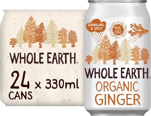 Image of Whole Earth Organic Sparkling Ginger Drink, 24x 330 ml, Lightly Fizzy Soft Drink made with Natural Ingredients and Fruit Extract, No Added Refined Sugar,Vegetarian and Vegan, Multi Pack