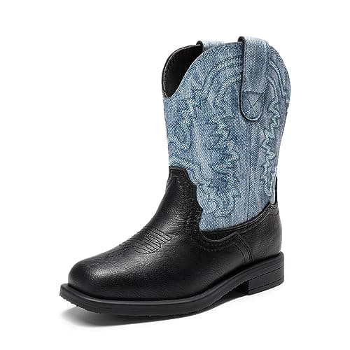 Image of DREAM PAIRS Kids Boys Girls Cowboy Boots Western Square Toe Riding Mid Calf Knee High Boots,Size 4 Toddler,Blue/Black,SDBO2307K