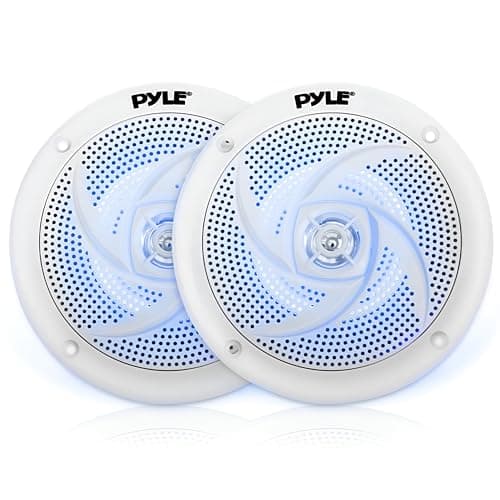 Image of Pyle Marine Speakers 4 Inch/10.16cm 2 Way Waterproof and Weather Resistant Outdoor Audio Stereo Sound System with LED Lights, 100 Watt Power and Low Profile Slim Style - 1 Pair (White)