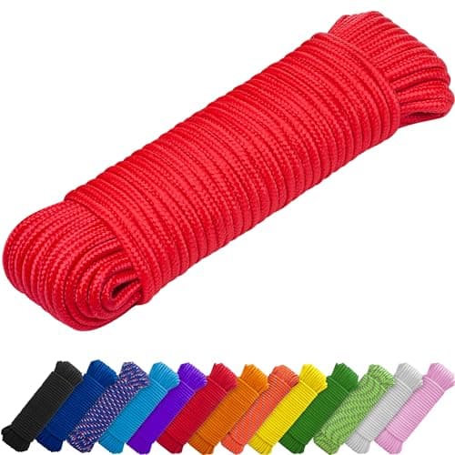 Image of TECEUM Rope – 27.5M x 10mm (3/8 Inch) – Red – Strong All-Purpose Utility Rope – Camping, Crafting, Flag Pole, Indoor & Outdoor – Polypropylene Nylon Poly Lightweight Diamond Braided Cord