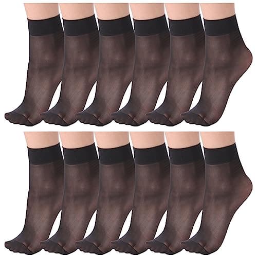 Image of ZIHUA 12 Pairs Nylon Pop Socks for Women Ankle High, 15 Denier Reinforced Toes Sheer Socks Women, Gift Package (Black)