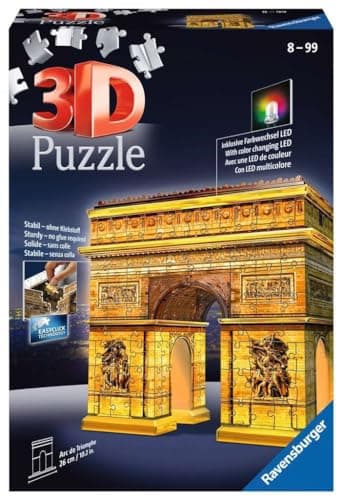 Image of Ravensburger Arc De Triomphe 3D Jigsaw Puzzle for Adults and Kids Age 8 Years Up - Night Edition with LED Lighting - 216 Pieces - No Glue Required