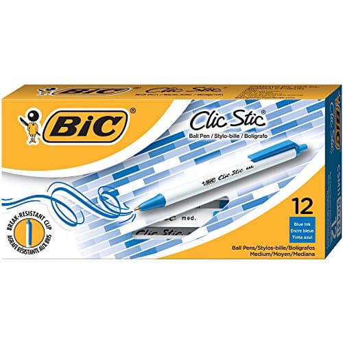 Image of Bic Clic Stic Retractable Ball Pen, Medium Point (1.0mm), Blue, 12-Count