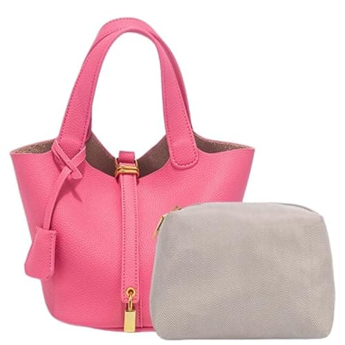 Image of Women's Fashion Bucket Bag, Elegant Solid Color Shoulder Bag, Lightweight PU Leather Handbag for Daily Commute Travel Shopping (rose pink)