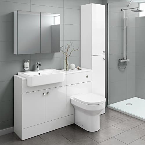 Image of Combined Vanity Unit Bathroom Gloss White Suite Pan BTW Toilet WC Basin Sink