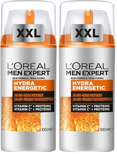 Image of L'Oreal Men Expert Anti-Fatigue Moisturiser, Hydra Energetic Men's Moisturiser With Vitamin C*, Helps Fight Of Appearance of Dark Circles And Intensively Hydrates Skin, [100ml] (Pack of 2)