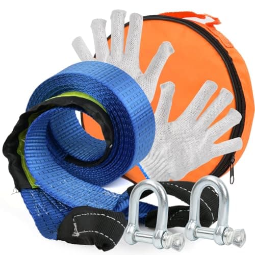 Image of Tow Rope Heavy Duty 4.8mx5cm 7.5T (16500Lbs), Recovery Tow Strap with Reflective Strips, 2mm Thick Towing Belt for Road Car Breakdowns Recovery Straps, Tow Belt Strap Rope with 2 Gloves, 2 D Shackles