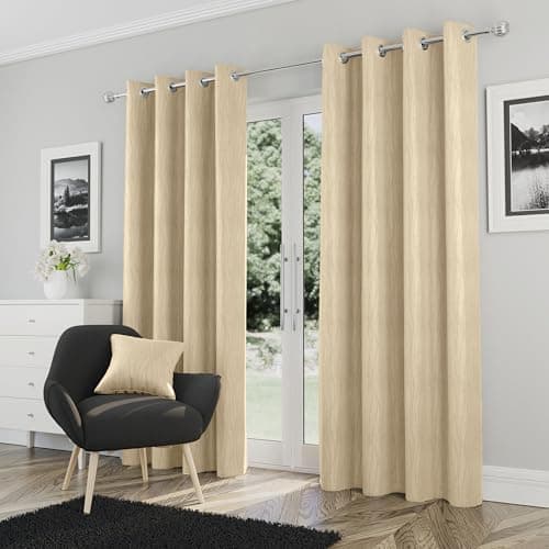 Image of Enhanced Living Goodwood Eyelet Cream Curtains for Bedroom with Subtle Wave Pattern - 66x72 inch (168x183 cm) - Noise Reducing Thermal Curtains for Bedroom - 2 x Curtain Panels