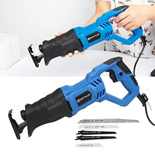 Image of Corded Electric Reciprocating Saw, Wood Metal Cutting Recip Hand Held, 900 W with LED, Ergonomic Twist Handle, Variable Speed 0-2800 SPM, 5 Saw Blades